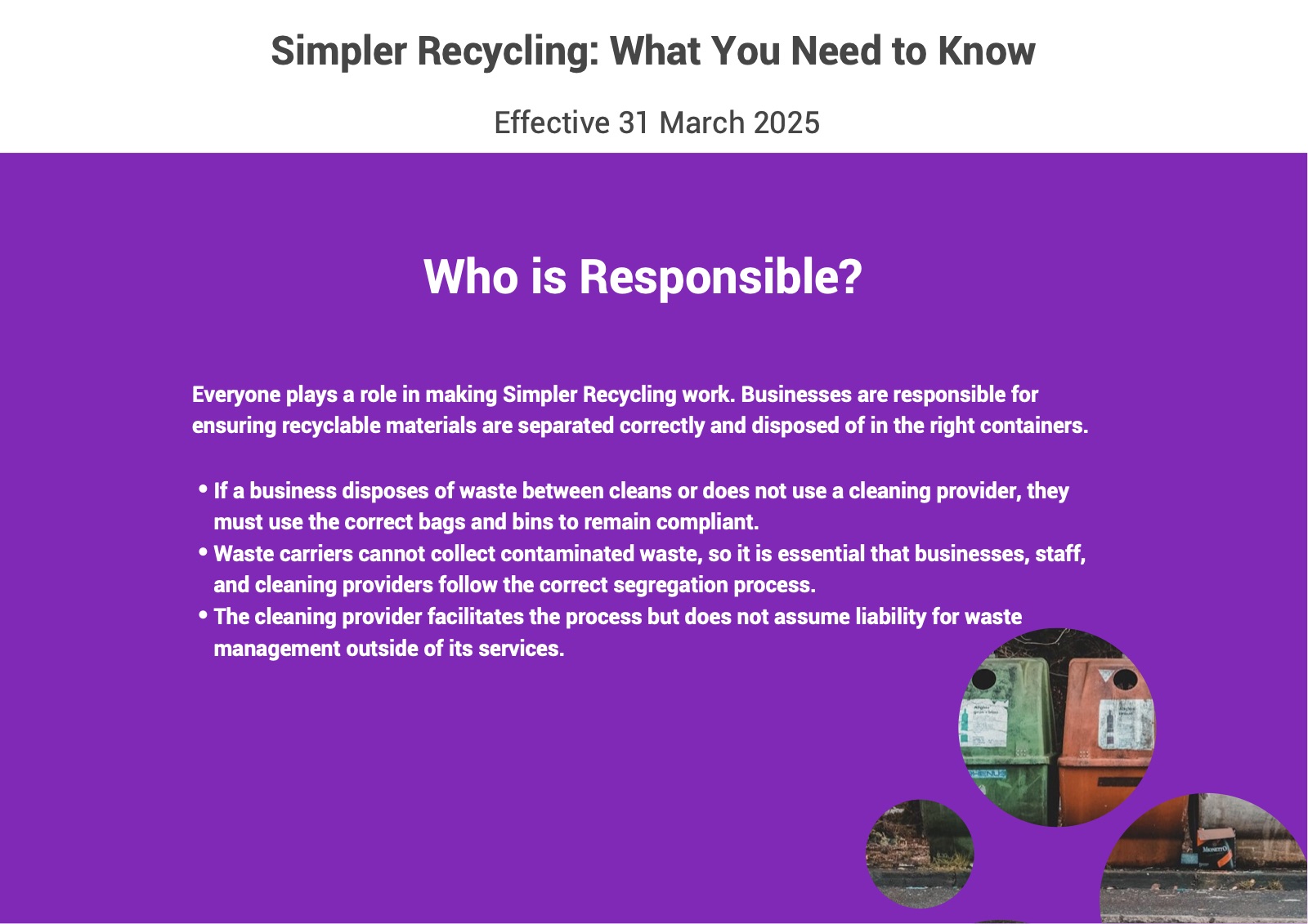Simpler Recycling: what you need to know, effective 31 March 2025 - who is responsible